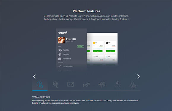 eToro platform features