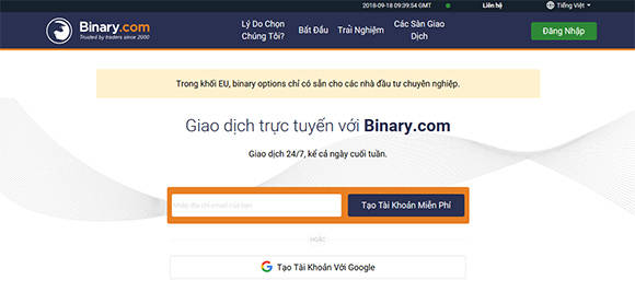 Binary.com main page